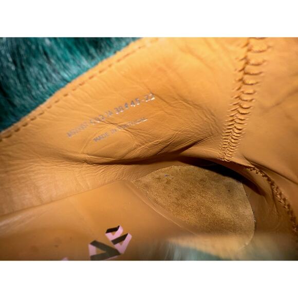 CamperLab Venga Mules Sz 38 Unisex Green Long Calf Hair Leather Clogs Slingbacks - Picture 12 of 15